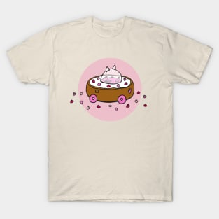 Valentine's Day Cat Donut Car with Heart Sprinkles (Pink) T-Shirt